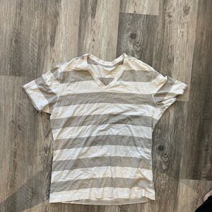 lululemon athletica Gray and White Striped Short Sleeve Tee